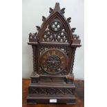 A VICTORIAN GOTHIC OAK MANTEL CLOCK CASE, 51.5cm high (no movement)