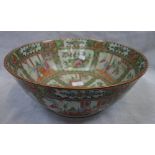 A LARGE CANTONESE BOWL, decorated with scenes, birds and flowers, 37 cm dia