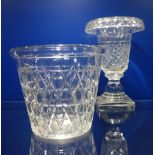 A 19TH CENTURY CUT GLASS PEDESTAL VASE and a cut glass ice bucket (2)