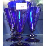 FIVE BRISTOL BLUE GLASS GOBLETS
