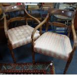 A PAIR OF REGENCY MAHOGANY CARVER CHAIRS, with downswept arms
