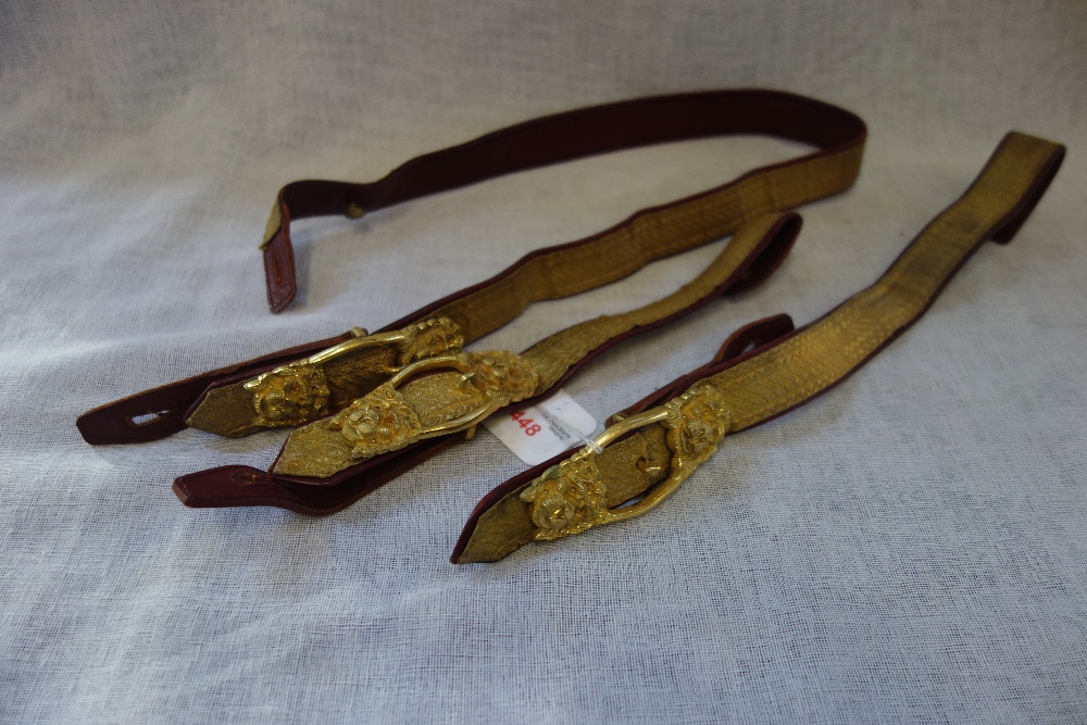 19TH CENTURY SWORD BELTS, with gilt mounts