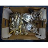A SILVER PLATED TEASET and a collection of cutlery