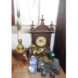 A VICTORIAN MANTEL CLOCK, a beer pump handle lamp and sundries