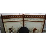 A VICTORIAN AESTHETIC TWO-FOLD WALNUT FRAMED SCREEN, with Chinese embroidered silk panels, the