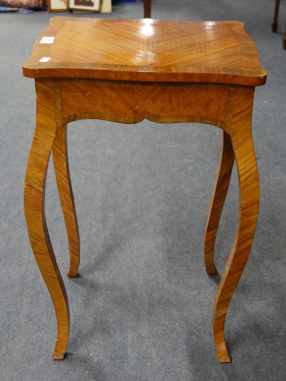 A FRENCH KINGWOOD AND SATINWOOD OCCASIONAL TABLE, with single frieze drawer