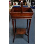 AN EDWARDIAN MAHOGANY CUTLERY CARRYING TRAY ON STAND OR FLOWER STAND, with under tier on curving