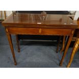 A 19TH CENTURY MAHOGANY FOLD-OVER TOP CARD TABLE, 87 cm wide