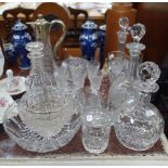 A VICTORIAN CUT GLASS CLARET JUG with plated top and a collection of glassware