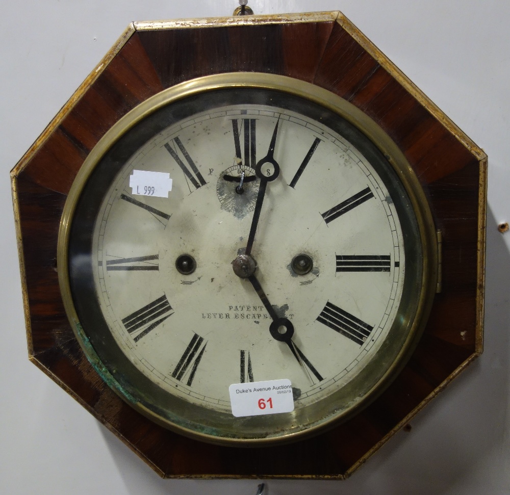 A 19TH CENTURY WALL CLOCK in an octagonal rosewood case