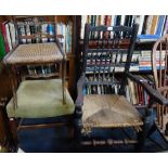A LANCASHIRE SPINDLE BACK ARMCHAIR, a Regency chair with brass inlay and a ladderback chair