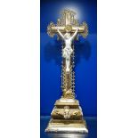 A 19TH CENTURY FRENCH GILTWOOD AND METAL CRUCIFIX, 41cm high