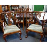 A SET OF EIGHT CHIPPENDALE REVIVAL MAHOGANY DINING CHAIRS, with pierced splats and carved