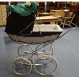 A LARGE VINTAGE COACH-BUILT PRAM by 'Marmet'