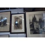 HEDLEY FITTON: View of a Cathedral etching and another similar etching, and another by Andrew F