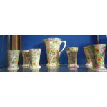 A CROWN DUCAL CHINTZ LEMONADE SET, comprising jug with six beakers