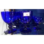 A SET OF SIX BRISTOL BLUE GLASS GOBLETS and three smaller glasses