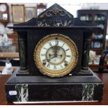 A VICTORIAN SLATE CASED MANTEL CLOCK, 30cm high