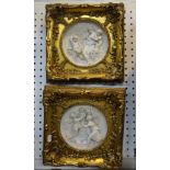 A PAIR OF CIRCULAR MARBLE (EFFECT) PLAQUES in gilt frames