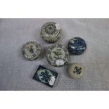 SIX CHINESE BLUE AND WHITE POTTERY COVERED BOXES, the largest 8 cm dia