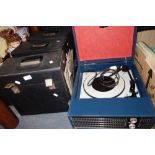 A 1960'S "FIDELITY" RECORD PLAYER in blue rexine case, two boxes of 78 RPM records, including Rock