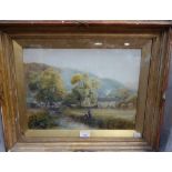 R BUCHANAN; RIVER SCENE WITH FARM, watercolour, signed and dated 1897