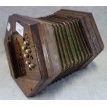 A VICTORIAN ACCORDIAN or squeeze box of hexagonal form with rosewood ends