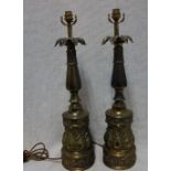 A PAIR OF REGENCY STYLE CAST METAL TABLE LAMPS, with acanthus leaf decoration