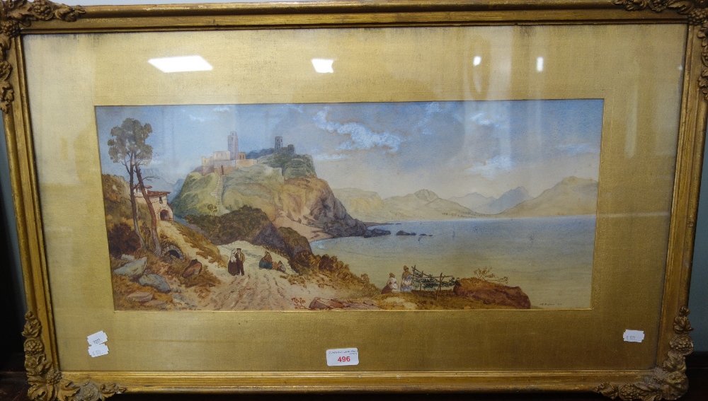 E G SHEPHERD; COASTAL VIEW WITH CASTLE, watercolour, signed and dated 1876, in a gilt frame