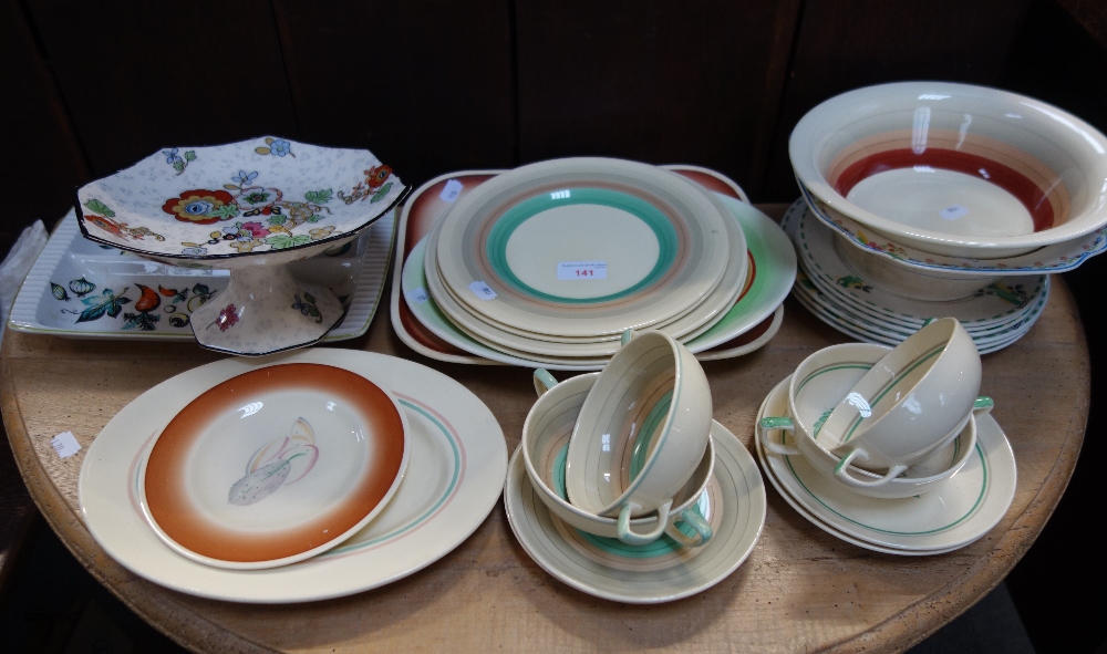 A COLLECTION OF SUSIE COOPER SOUP DISHES AND SAUCERS and other Art Deco style ceramics