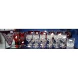 A COLLECTION OF GLASSWARE, to include an Edwardian part suite of glasses and red Czechoslovakian