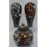 A PAIR OF CLOISONNE VASES and a similar pot and cover (3)