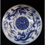 BLUE AND WHITE COVER decorated in underglaze blue with two dragons amongst cloud, apocryphal