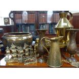 A DAMASCUS WARE BRASS JARDINIERE, a brass trivet and other items