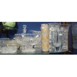 A COLLECTION OF GLASSWARE, to include a vase with a silver collar