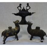 A PATINATED BRONZE STUDY OF A STYLISED HORSE of archaic form, another similar and a patinated