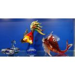 A MURANO GLASS VASE in the form of a stylised red fish, 20cm high, a large Murano glass study of a