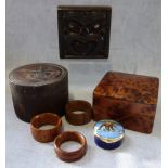 A 'THUYA' WOOD BOX, two similar boxes and sundries