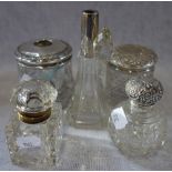 A CUT GLASS DRESSING TABLE JAR with silver lid and similar items