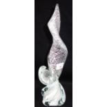 A MURANO ART GLASS SCULPTURE with flecked silver foil encased in clear glass, signed to the base,