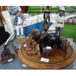 A COLLECTION OF CARVED WOODEN FIGURES, a Vintage wooden weather vane and similar items