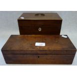 A GEORGE III MAHOGANY TEA CADDY and a similar box (2)