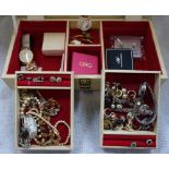 A COLLECTION OF JEWELLERY AND WATCHES, in a fitted jewellery box