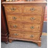 A REPRODUCTION QUEEN ANNE STYLE WALNUT CHEST OF DRAWERS of small proportions, 61cm wide