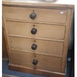 A STRIPPED PINE CHEST OF FOUR DRAWERS of narrow proportions, 74cm wide