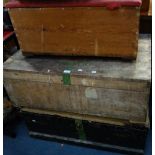 A 19TH CENTURY WOODEN CABIN TRUNK and two similar boxes (3)