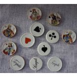 A COLLECTION OF 19TH CENTURY CERAMIC GAMING CHIPS, to include the King of diamonds