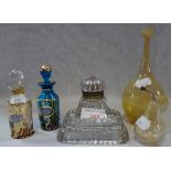 A VICTORIAN GLASS INKWELL, a finely blown glass vase and similar glassware