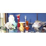 TWO MURANO GLASS FISH and a collection of coloured glasswares