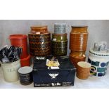 A COLLECTION OF VINTAGE HORNSEA KITCHEN STORAGE JARS and similar 1960's kitchenalia, including